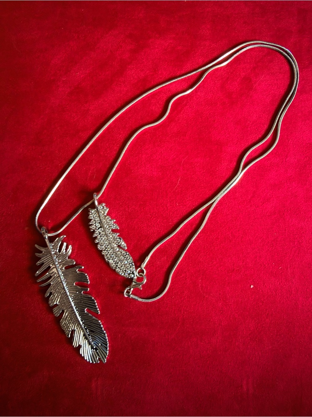 Large/Small Silver Feather Duo Necklace